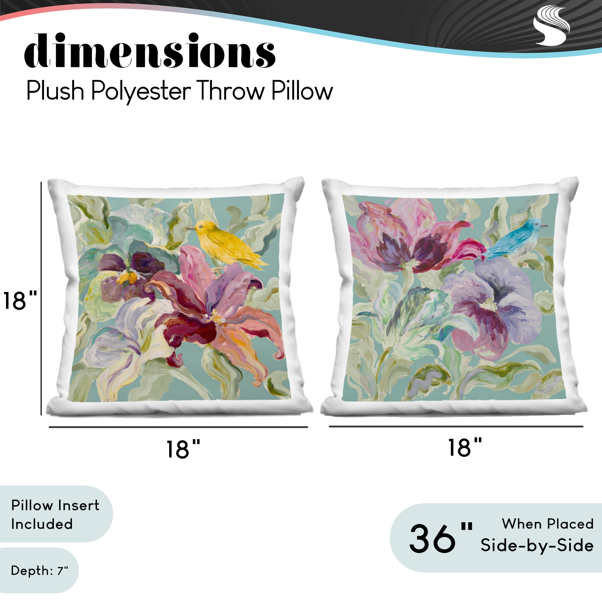 Stupell Industries Lyrical Garden with Birds 2 Piece Decorative Printed Throw Pillow Set, design by Lanie Loreth