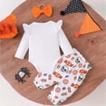 thumbnail image 4 of CAICJ98 Newborn Baby Girl Halloween Outfit Ruffle Long Sleeve Romper Bodysuit Bow Pants Set with Headband Cute Infant Fall Winter Clothes (White,12-18 Months), 4 of 4