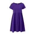 thumbnail image 4 of 2025 Vestido largo de algodón y lino para mujer, con cuello redondo, tallas grandes, corte holgado, color liso, estilo veraniego/OL, 4 of 5
