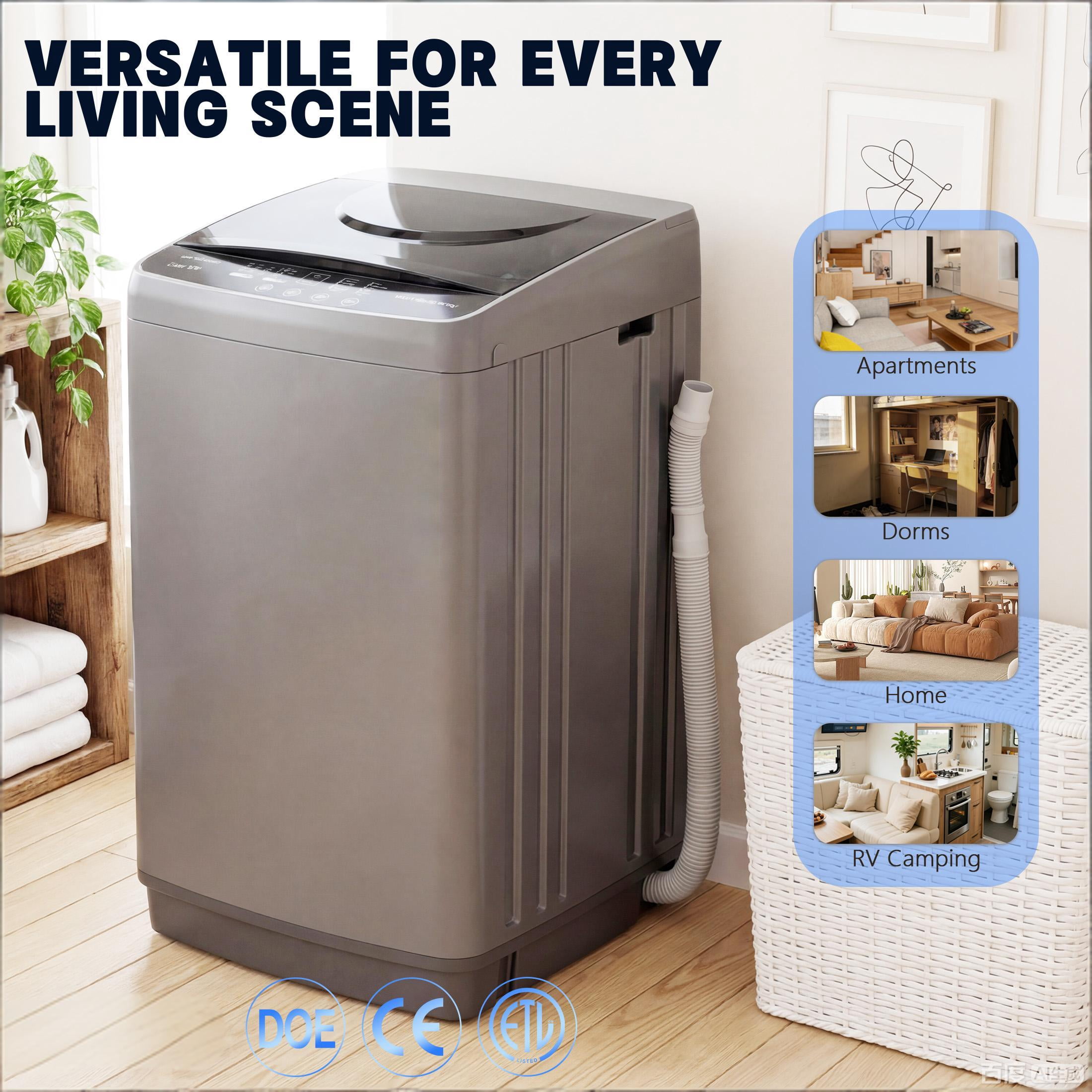 edx Compact Washer, 7.7 LBS Fully Automatic Washing Machine with 10 Wash Cycles, Mini Washer for Homes, Apartments & Dorm Rooms, Gray