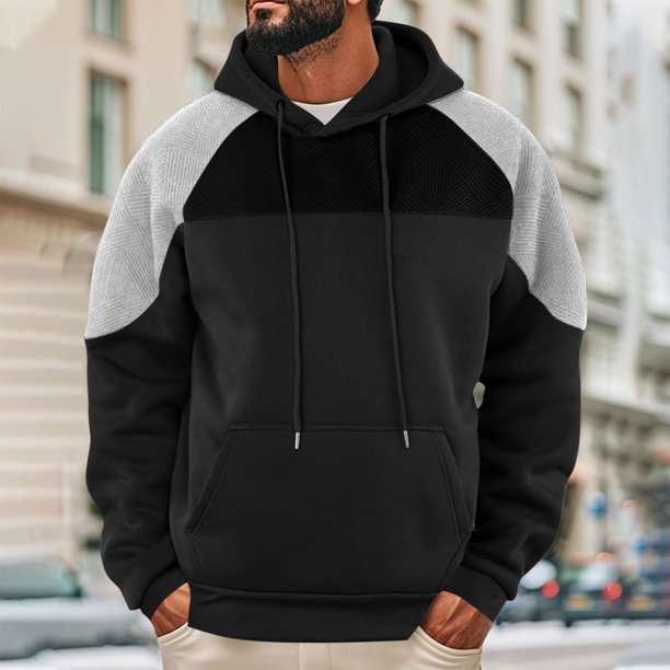 Sudadera con capucha para hombre, combina colores, informal, holgada, de manga larga, con bolsillo, blusa de poliéster
