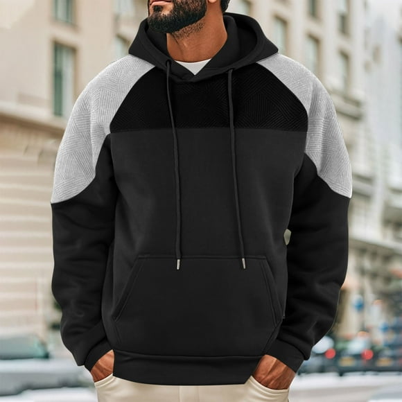 Handshe Chandail à Capuche pour Hommes, Manches Raglan Color Block Décontracté Doublé Polaire Chandail à Manches Longues, Mode Urbaine Décontracté pour Automne Hiver Mode Extérieure, Grande Taille