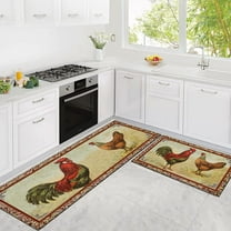 Rooster Kitchen Rug Memory Foam Kitchen Mat Set Of 2, Farmhouse Decor for the Kitchen Mats Cushioned Anti Fatigue 2 Piece Set and Chicken Kitchen Mat for Home Kitchen Decor or Office 17"x30" 17"x47"