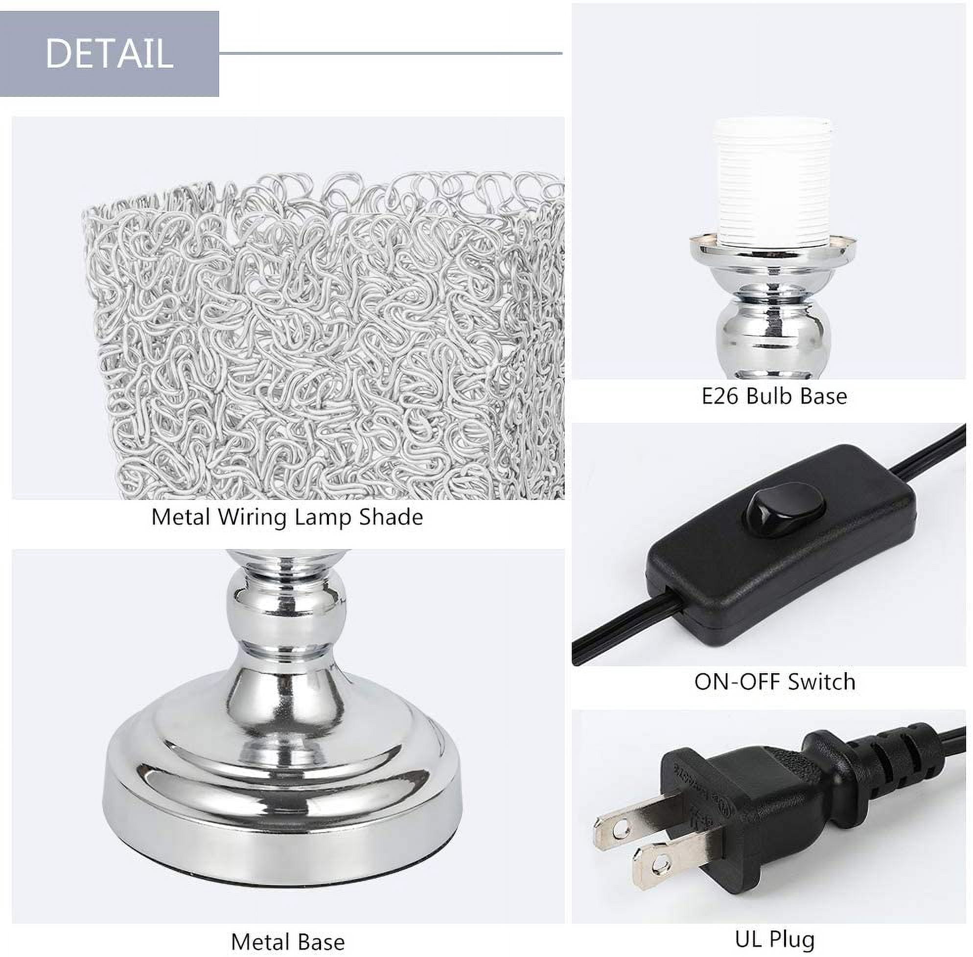 Luxury Bedside Desk Lamp with Metal Wiring Shade, Sliver