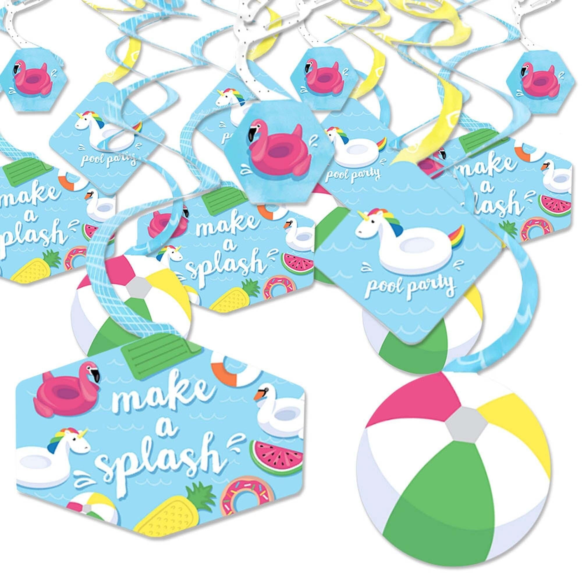 Make A Splash - Pool Party - Summer Swimming Birthday Party Hanging Decor - Party Decoration Swirls - 40 Ct