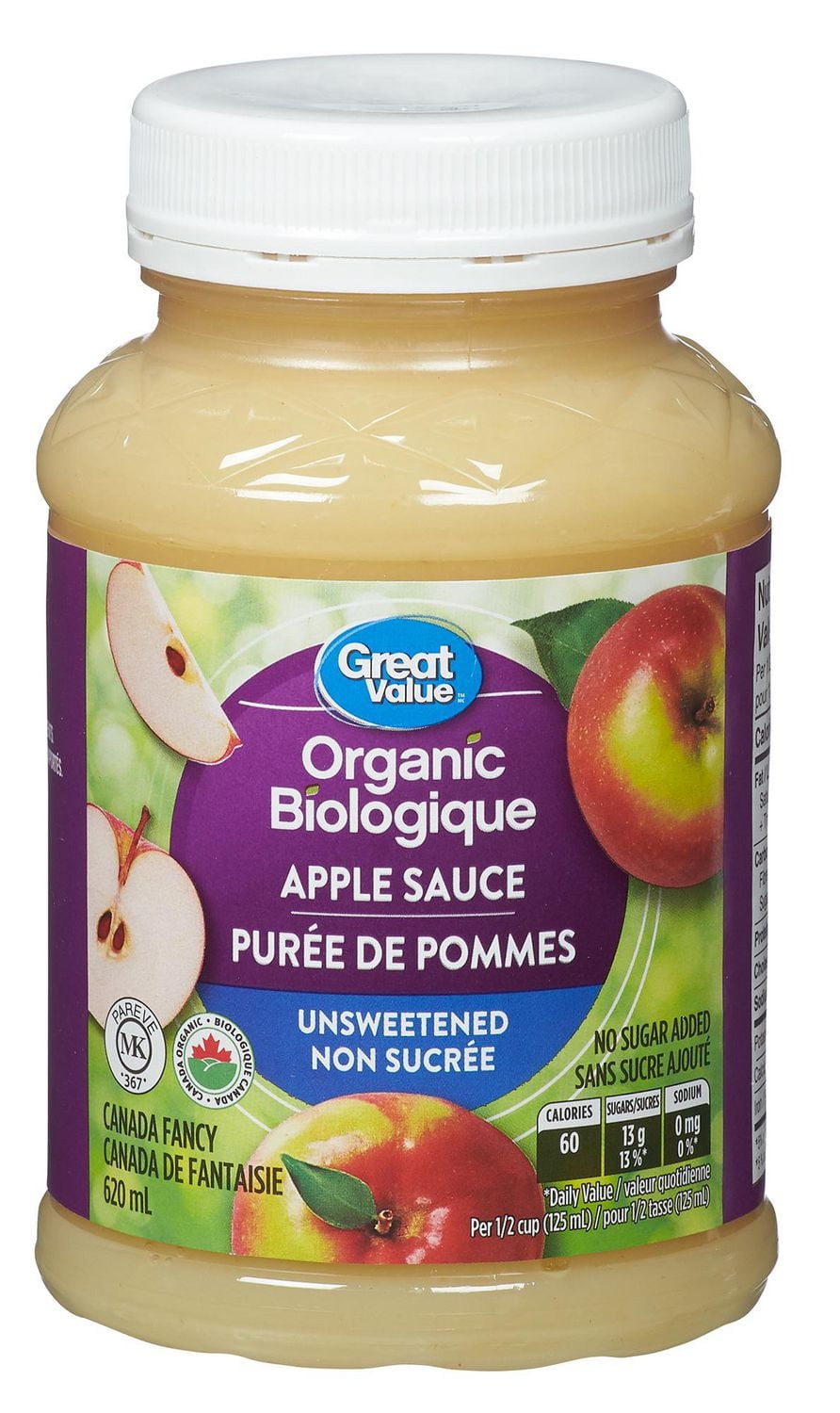 Great Value Organic Unsweetened Applesauce 620 mL, Organic Unsweetened Applesauce