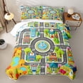 thumbnail image 2 of Manfei Boys City Map Twin Quilt Set,Cartoon Buildings Twin Coverlet Set,Gray,2pcs, 2 of 7