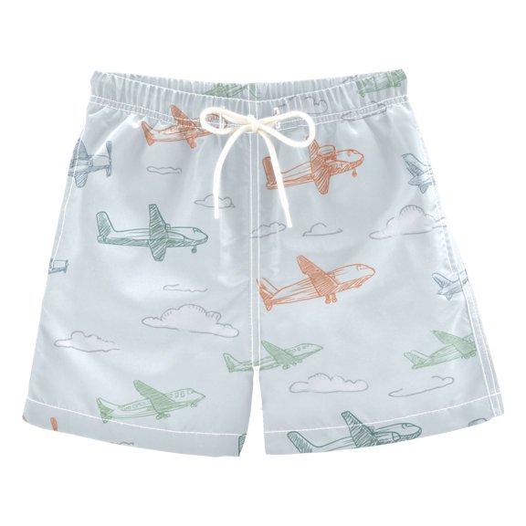 Kids' Beach Pants Comfortable Swim Trunks Pastel Doodle Airplanes Shorts for Pool Vacation and Lounge Wear 2T