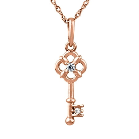 - Brilliance Fine Jewelry 10K Rose Gold Cubic Zirconia Key Pendant w/ 10K 1/20 Gold Filled 16+2