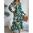 thumbnail image 7 of Women's Autumn Casual Dresses V Neck Lantern Long Sleeve Floral Printed Fluttering Long Dresses, 7 of 7