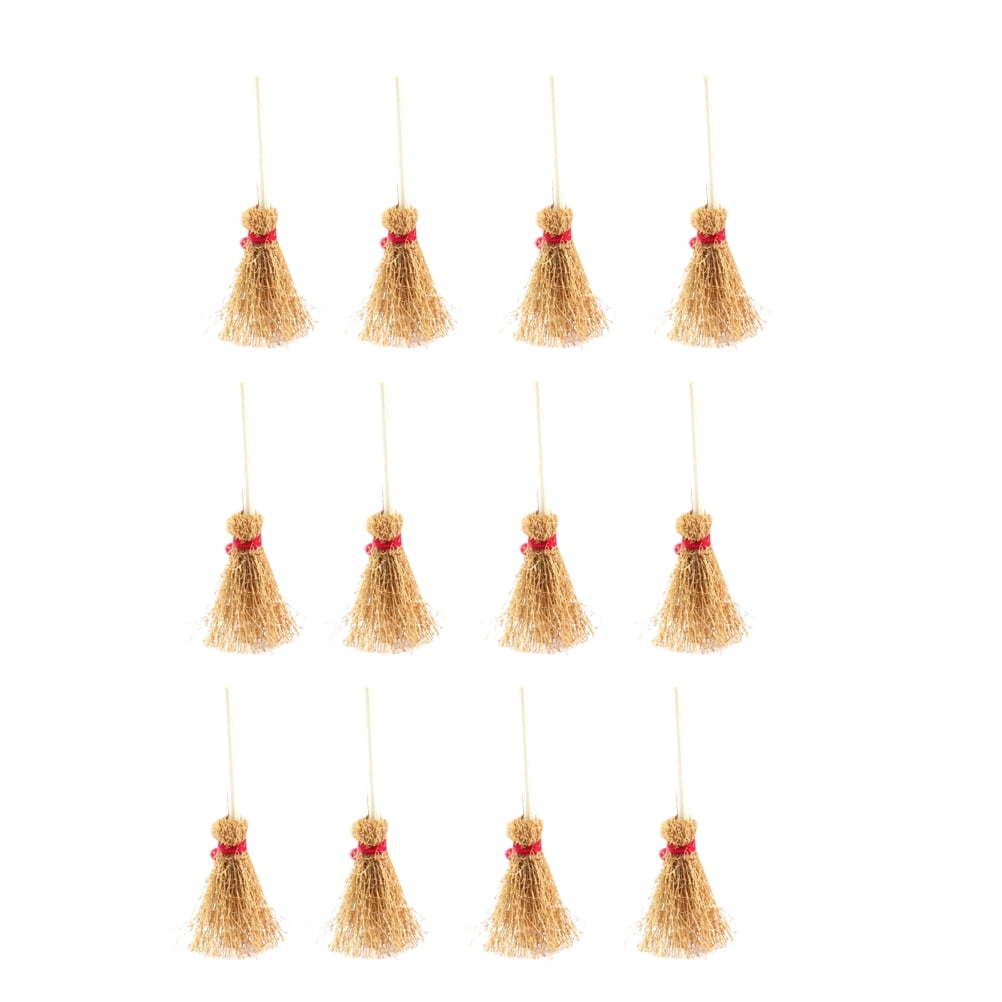 12Pcs Mini Broom Red Rope Wizard Hangings Decorations for Party Costume Use 