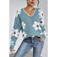 thumbnail image 3 of NACOjama Womens Long Sleeve Sweater V Neck Casual Loose Knit Top Blue S, 3 of 5