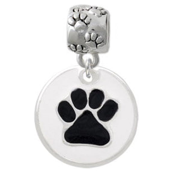3/4'' Black Paw in White Circle - Paw Print Charm Bead