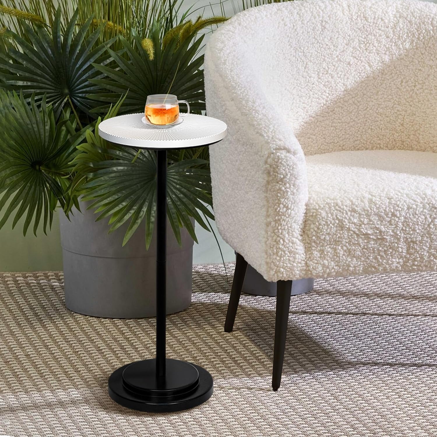 HAHDAXIA Drink Table Set of 2 Weighted Base Pedestal Table Martini Table Small Side Table with Wooden Carved Table Top for Living Room Bedroom Modern White and Black Walmart