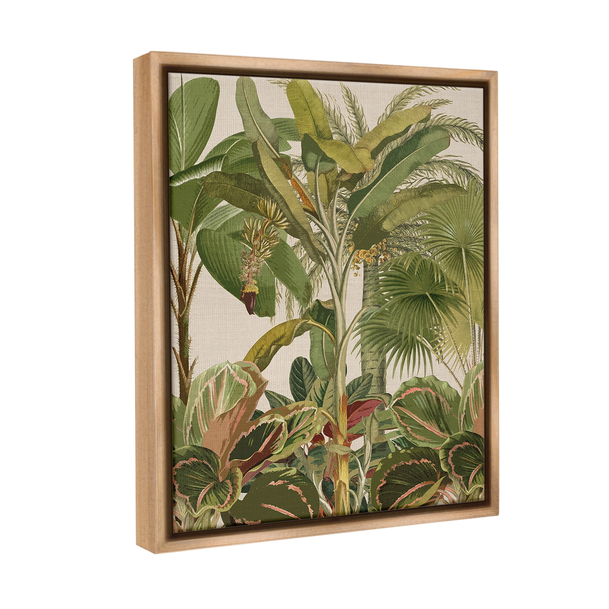 Stupell Industries Tropical Jungle Vegetation Botanical & Floral Painting Brown Floater Framed Canvas Art Print Wall Art, 17 x 21