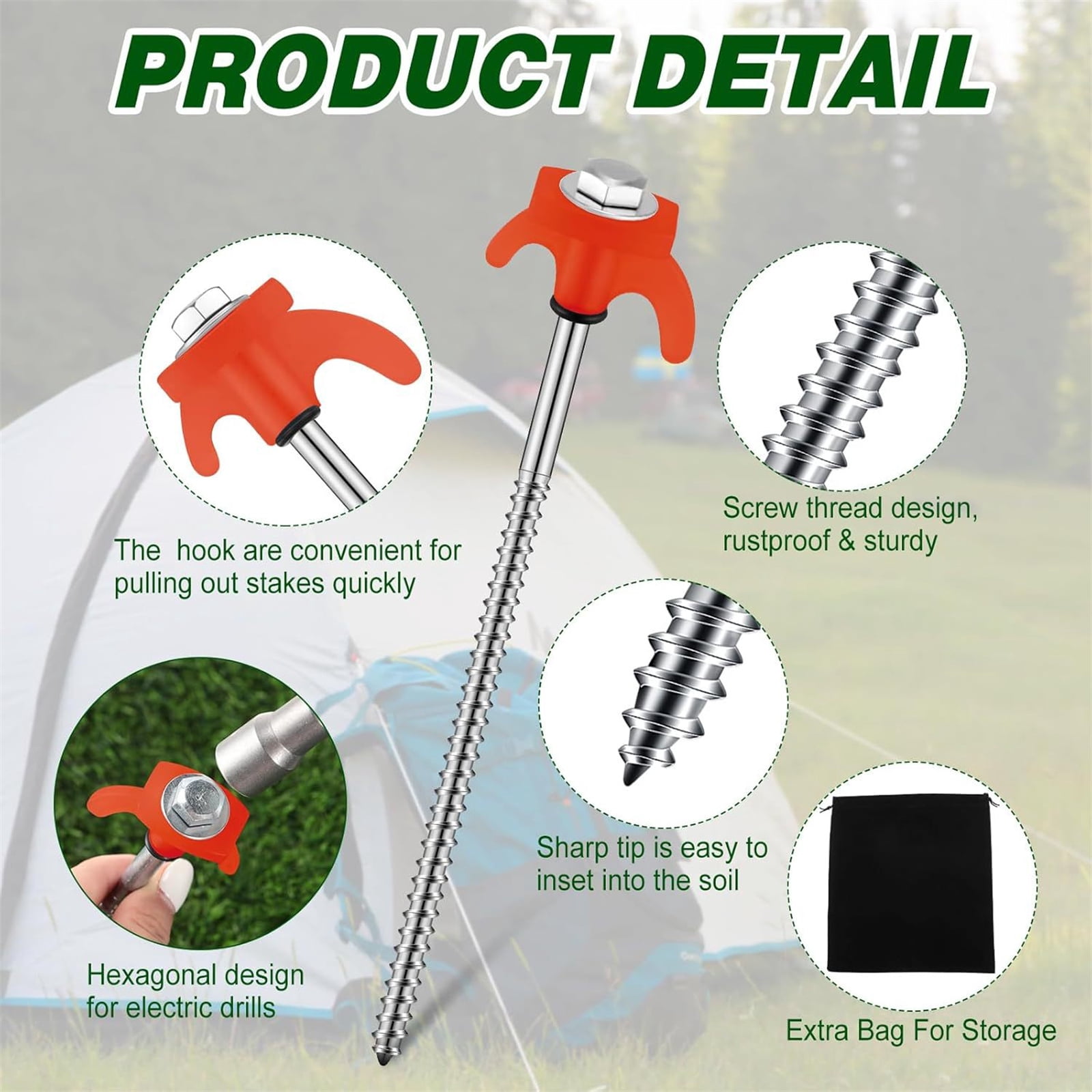 8Pcs Outdoor Campings Tent Peg with Hexagon Socket Screw Anchors Tent Stakes Ground Anchors Tent Stakes Easy to Use