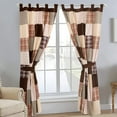 thumbnail image 2 of Cozy Line Heidi Chocolate Brown Plaid Grid Striped Real Patchwork Window Curtains with Tie Backs Set, 84" x 50", 2 Panels, 2 of 4