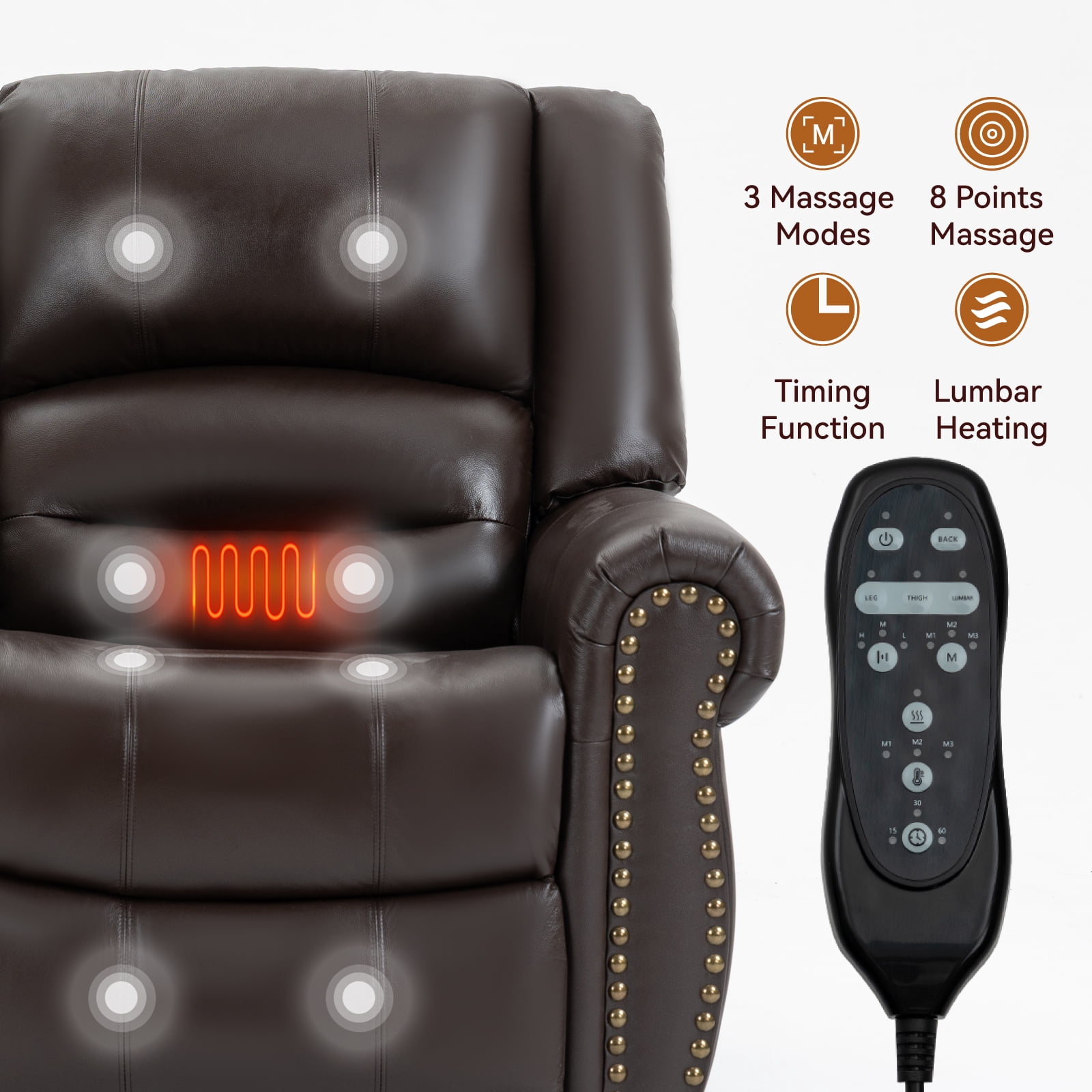 Alvantor Large Power Lift Recliner Chair for Elderly with Massage and Heat Genuine Leather Electric Recliners Chair with USB Ports for Living Room Brown