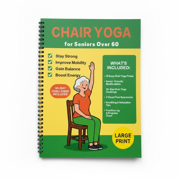 Chair Exercise Yoga Book For Seniors Over 60 Chart Workouts Planner Fitness Poses Weight Loss(Green)