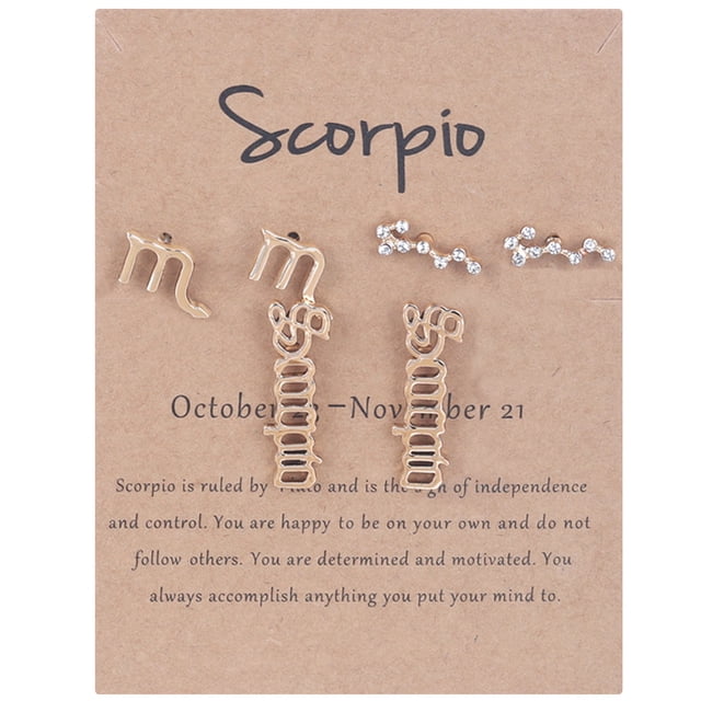 Dsscvnef 12 Constellation Zodiac Earrings Exquisite Old-English Jewelry Three Layer Birthday Letter Sign Pairs