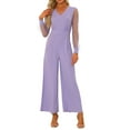 thumbnail image 2 of INSPIRE CHIC Combinaisons pour Femmes Col en V Manches Longues en Maille Jambes Larges pour Fête TG Violet Clair, 2 of 6