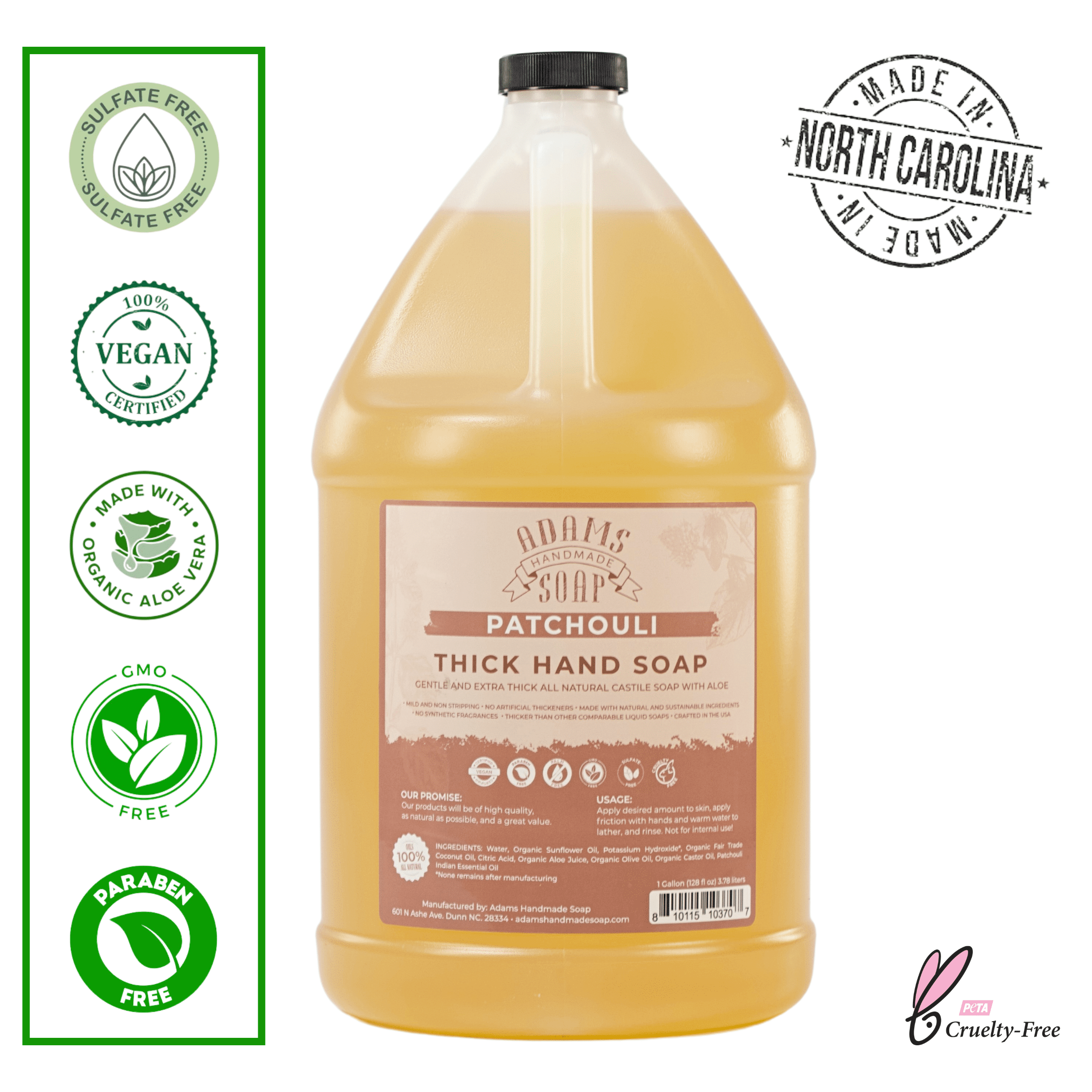 Patchouli Organic Castile Liquid Hand Soap 1 Gallon Refill Adams Handmade Soap