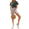 thumbnail image 6 of Women's Boxy Crop Top Round Neck Short Sleeve Casual 100% Cotton Cropped Tee T-Shirt, Hunter Green Medium, 6 of 8