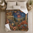 thumbnail image 5 of Fireworks over Rustic Porch with Rocking Chair Flags Lanterns and Flowers, Patriotic Vintage Art for Americana Fans, Warm Flannel Blanket for Living Room and Porch, Housewarming Gift, Home Decor, 5 of 9