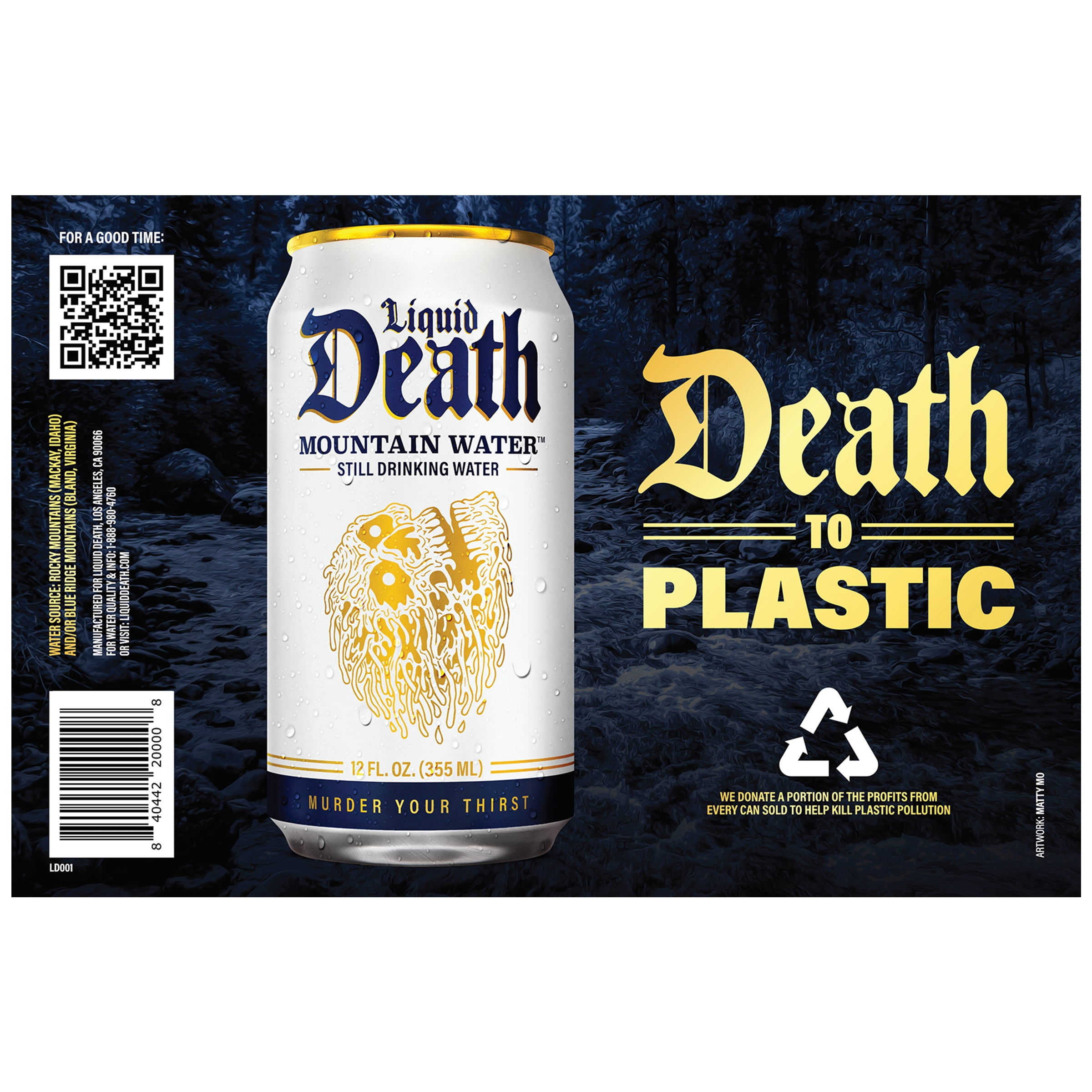 Liquid Death, Still Mountain Water, 6-Pack (12oz Cans), Natural Mountain Source, Infinitely Recyclable Ice-Cold Cans