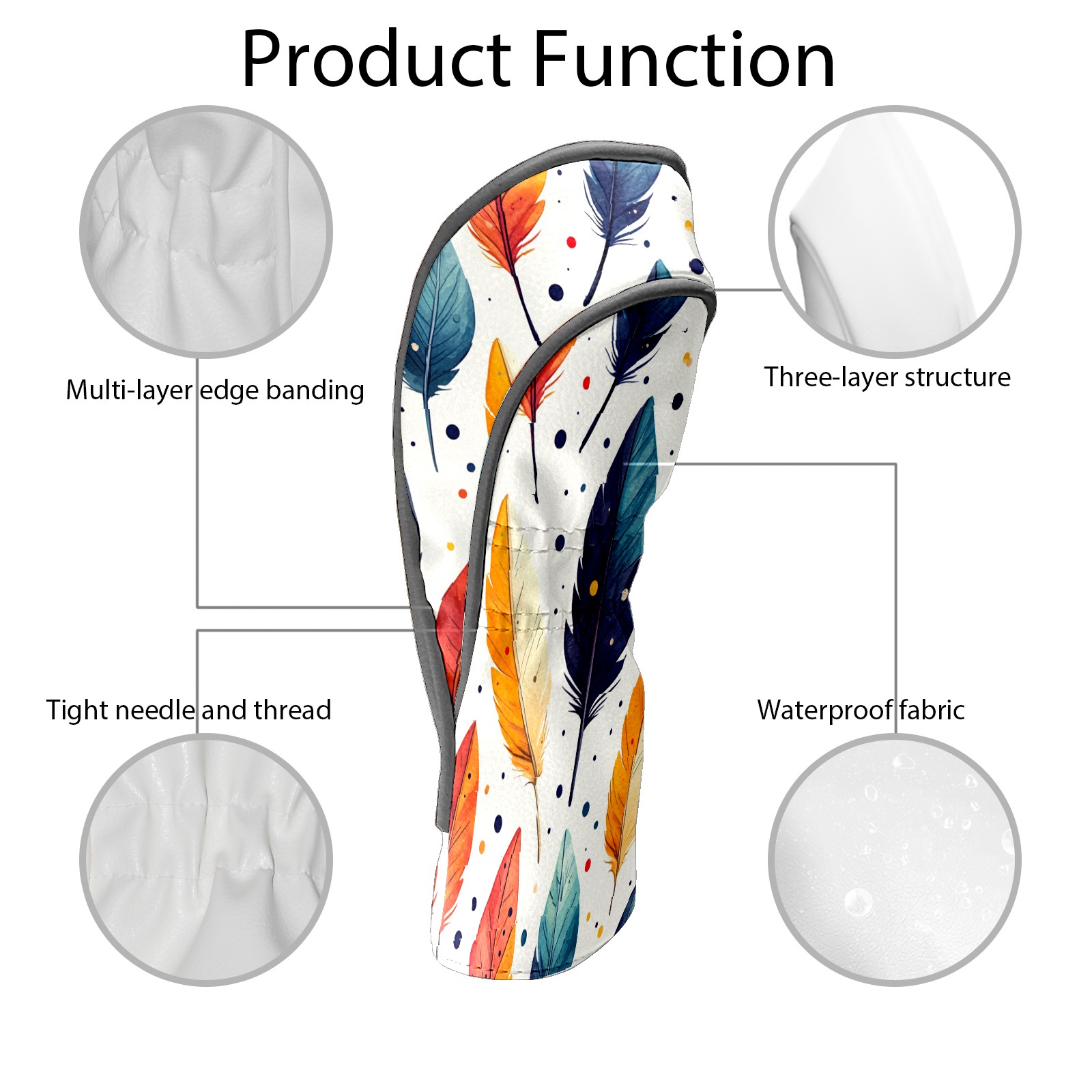 Golf Club Covers, GreenBlueFeathers Premium PU Leather Driver Hybrid Putter Head Covers with Velvet Lining, Waterproof Golf Gifts for Men Women