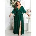 thumbnail image 6 of Beauty-Emily Plus Size Women's Elegant V-Neck Maxi Dress with Cape Sleeves, Side Slit, Belt, Solid Color, Non-Stretch Polyester Long Gown for Wedding, Bridesmaid, Prom, Cocktail, Evening, Formal Even, 6 of 6