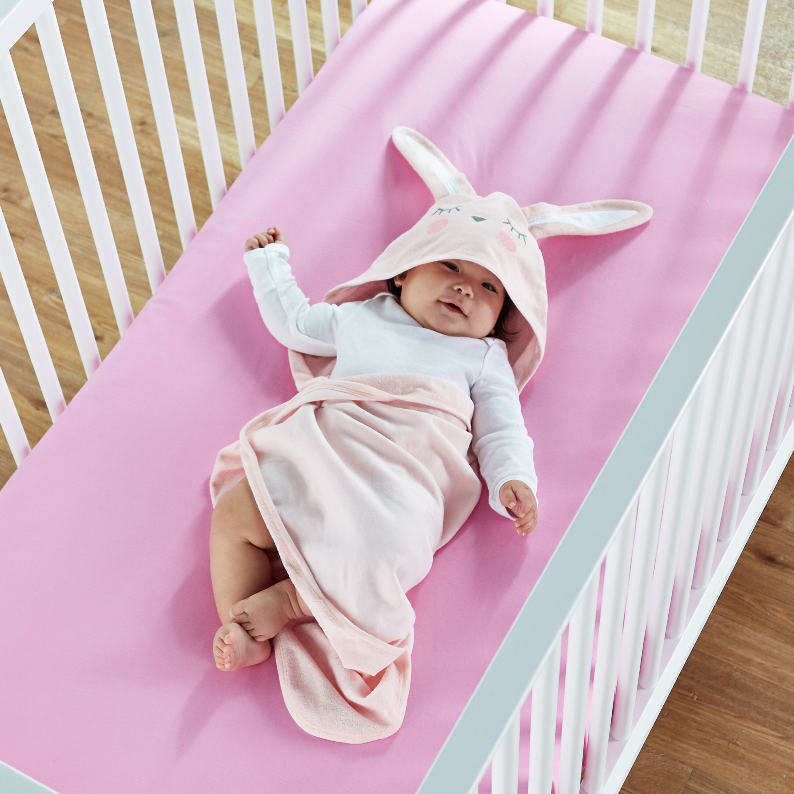 Little Star Organic Terry Cloth Hooded Bath Towel, Pink Bunny - image 4 of 5