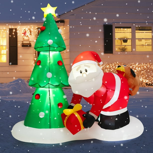 Costway 7FT Blowup Christmas Tree with Santa Claus Chased by Dog