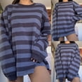 thumbnail image 2 of Women Striped Oversized Sweatshirt Crew Neck Long Sleeve Vintage Aesthetic Shirt Casual Pullover Top Y2K Clothes, 2 of 6