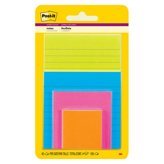 Post-it Super Sticky Lined Notes, Energy Boost Collection, Multi-Size, 45 Sheets, 4 Pads