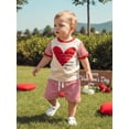 thumbnail image 4 of Miaouyo Toddler Baby Boys Valentines Outfit 3 6 12 18 24 Months 2T 3T 4T 5T Short Sleeve Heart Printed Tops with Striped Shorts 2Pcs Clothing Set, 4 of 9