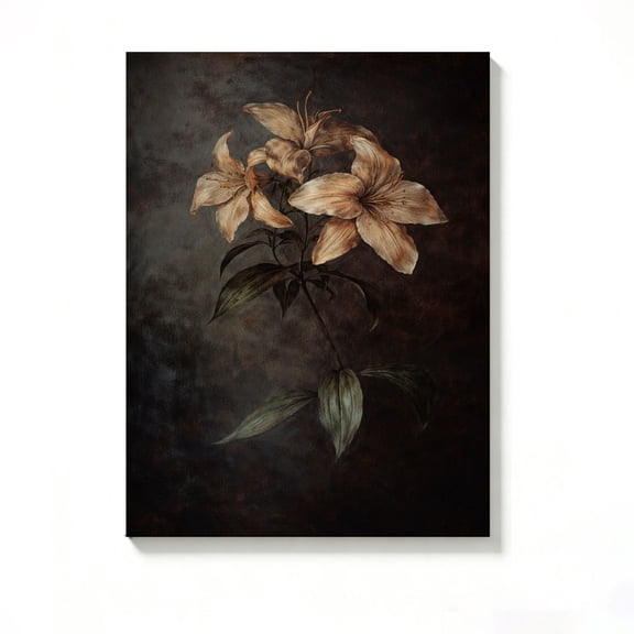 FLASHLUMI 8x12 Inch Vintage Dark Floral Lily Oil Painting Canvas Wall Art, Moody Botanical Home Decor for Living Room Bedroom, No Frame