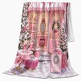 thumbnail image 2 of Christmas Pink Boutique Storefront Snowy Village, Festive Holiday Scene, Warm Flannel Blanket for Living Room and Family Room, Art Lovers Christmas Gift, Festive Home Decor, 2 of 9