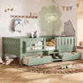 thumbnail image 3 of Bellemave Twin Size Montessori Bed with Storage and Stairs, Wood Daybed with Bookcase and Guardrails, Twin Floor Beds Frame with 2 Drawers for Room, No Box Spring Needed（Green), 3 of 9