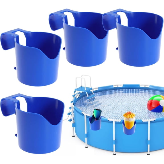 4Pcs Cup Holder For, Poolside Cup Holders No Spills, Plastic Swimming Pool Drink Holder Suit for Above Ground Swimming Pool Side, Bathtub or Outdoor Bars for 2 Inch Or Thinner Round Bar Top Rails