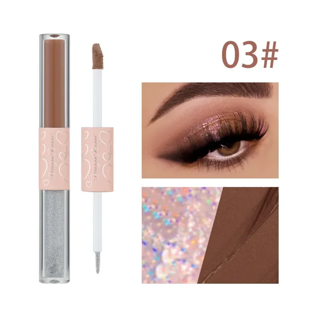 Sombra de ojos líquida marrón beige, base de maquillaje de ojos mate sedoso, crema con purpurina y lentejuelas, sombra de ojos iluminadora en barra de gusano de seda
