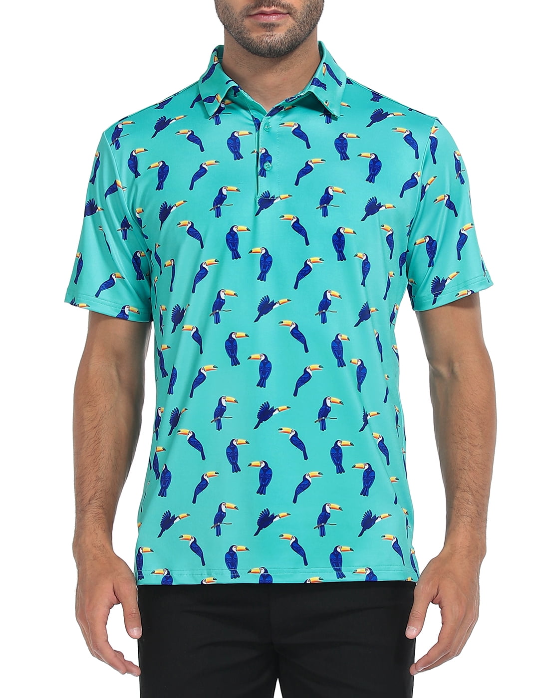 LRD Golf Shirts for Men UPF 50 Moisture Wicking Short Sleeve Polo Shirt Toucan M