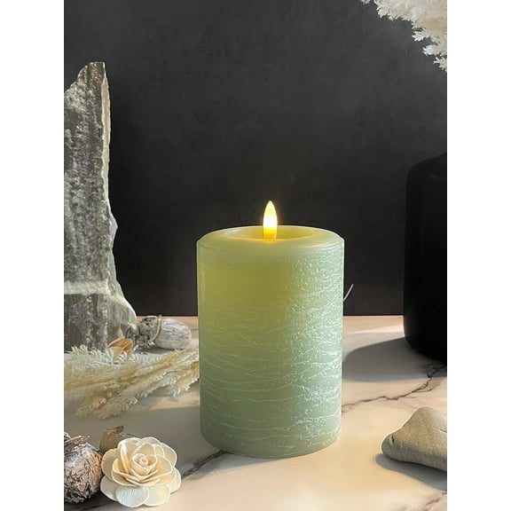 LumiPur Natural Glow Flameless Candle, Flickering LED Candle with Remote, 3.5" x 5", Sage Green