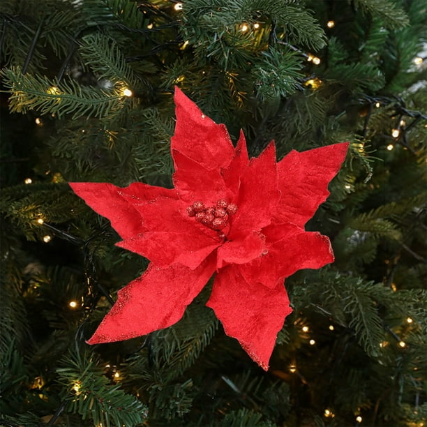 1 pieza de flor artificial para decoración de árbol de Navidad, hecha de tela, ideal para bodas, fiestas y salones, regalo navideño.