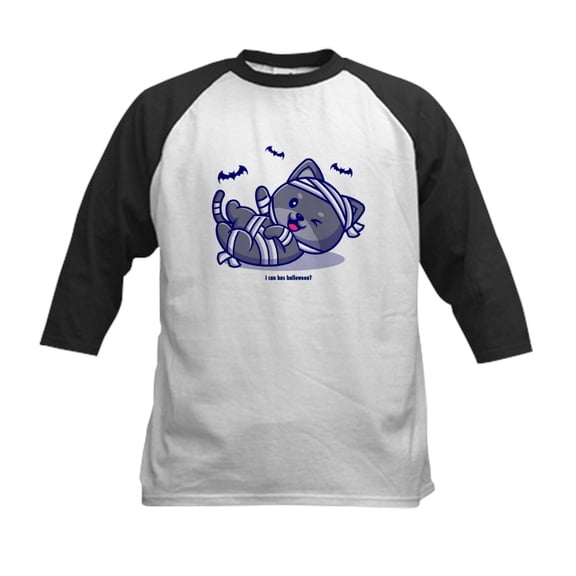 CafePress - I Can Has Halloween? Kids Baseball T Shirt - Kids Cotton Baseball Jersey, 3/4 Sleeve Shirt