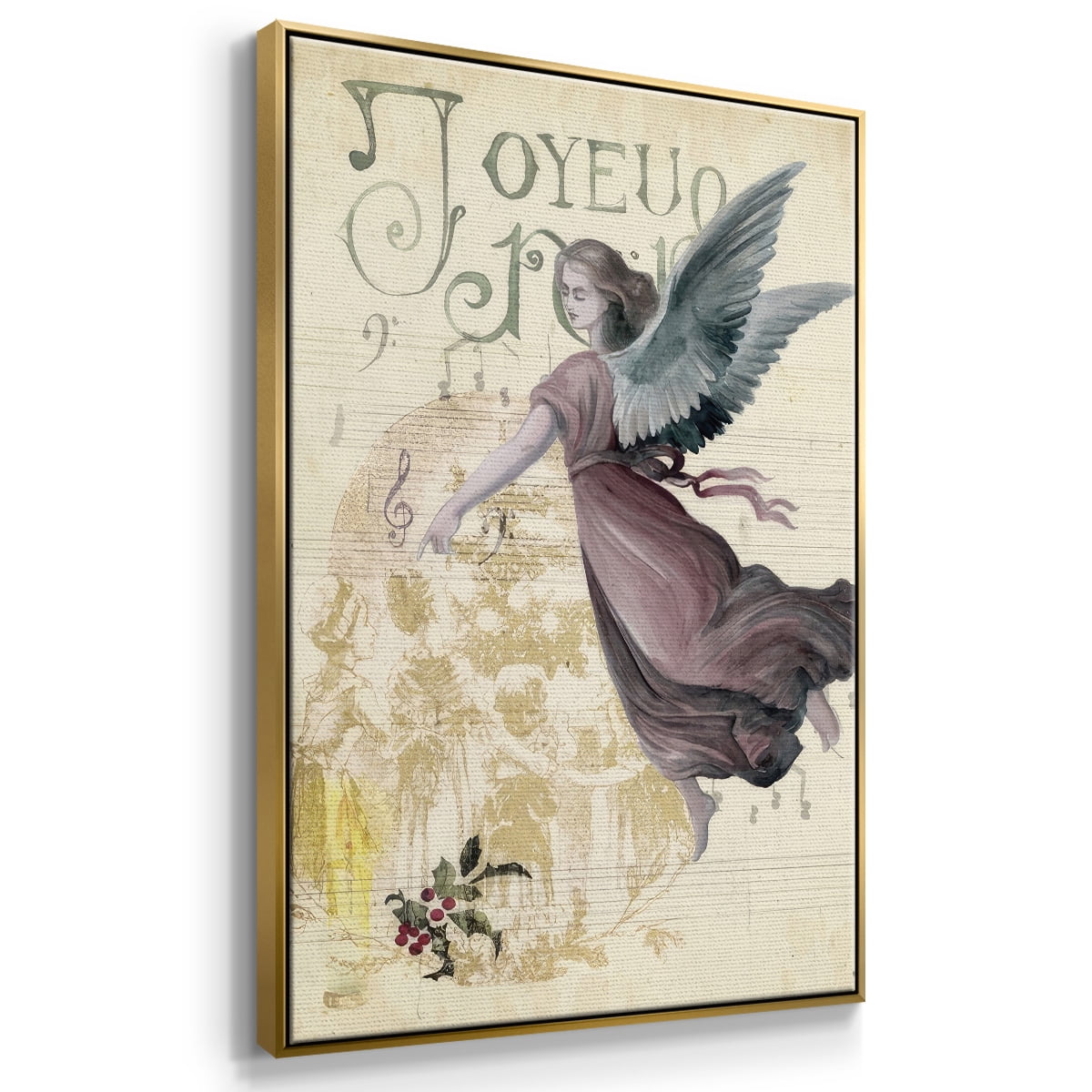 Christmas Greetings Collection B - Framed Gallery Wrapped Holiday Canvas - 27 x 41 - Gold Frame