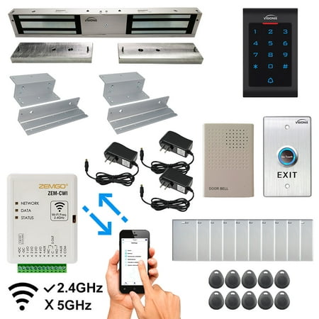 

FPC-8464 Smart Mobile WIFI Controller for Access Control with Android + Apple App Web Browser + Smartphone Remote Viewing In Swinging Door 1200lbs Double Maglock Indoor Only Keypad/Reader Kit