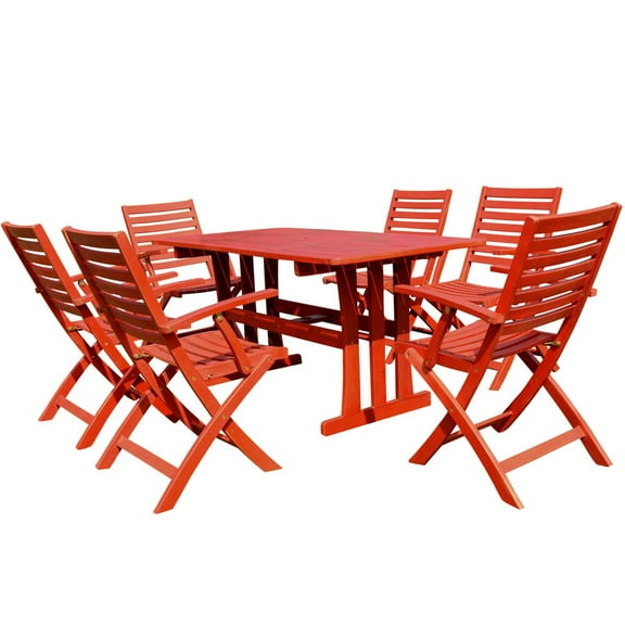 International Carvan Royal Fiji 7 Piece Patio Arm Dining Set in Red