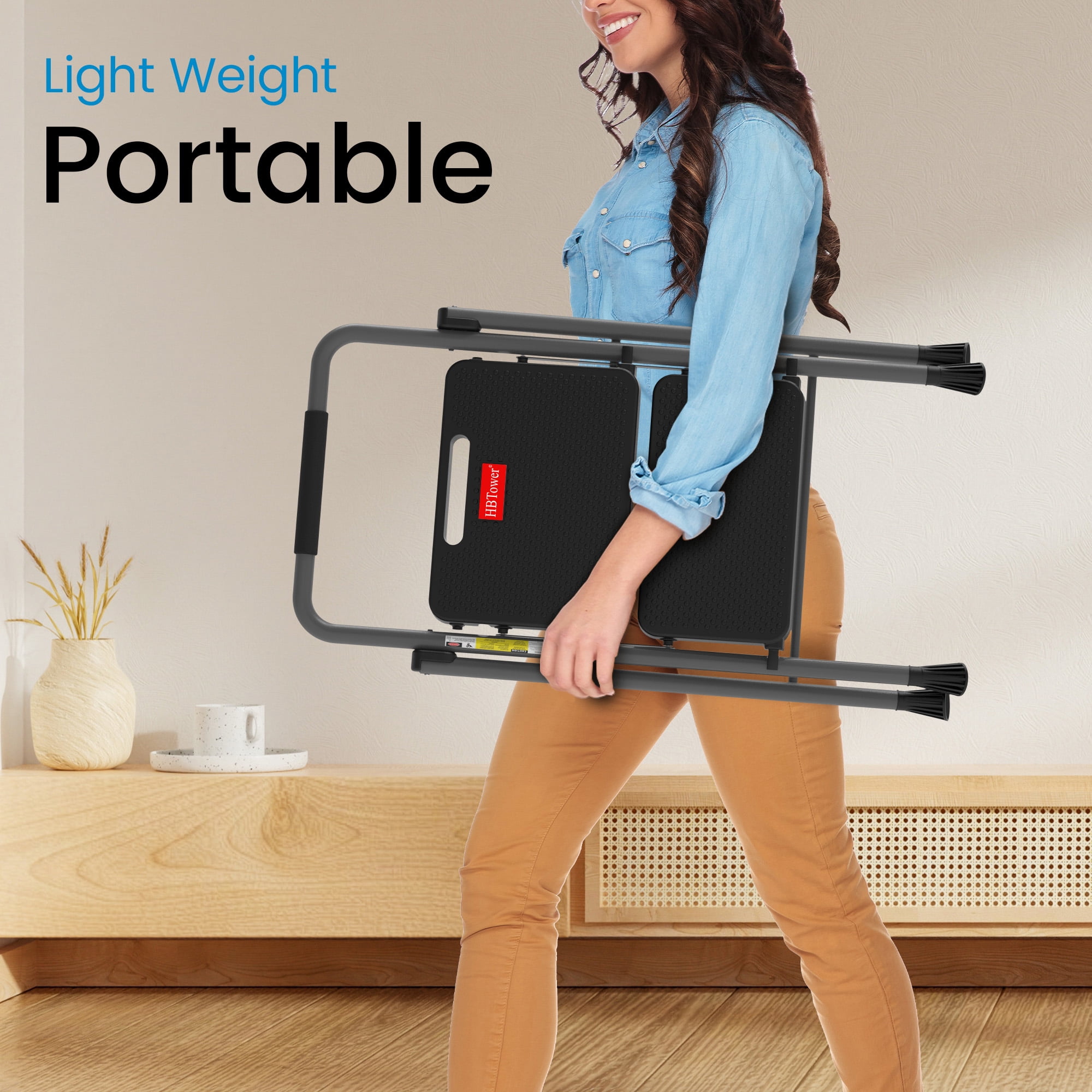 HBTower Steel 2 Step Ladder with Anti-Slip Pedals, 330lbs Capacity, Lightweight for Home Use, Gray