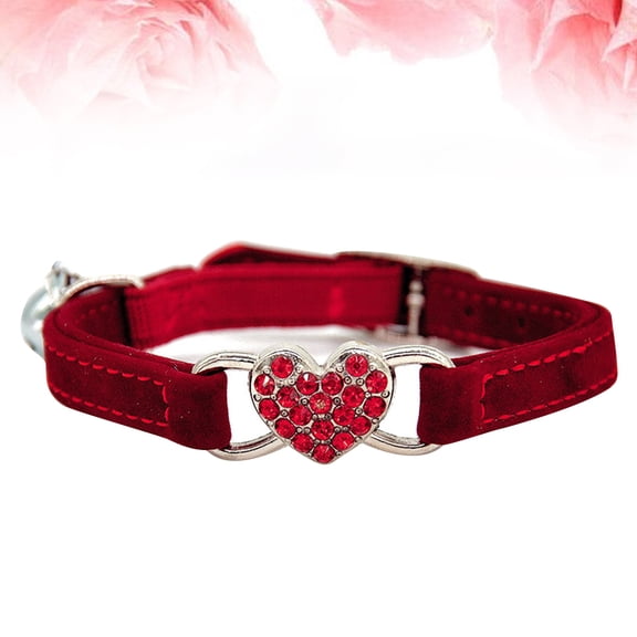 LOLIPPYY 1Pc Red Pet Collar Made of with Heart Rhinestone Decoration for Daily Wear